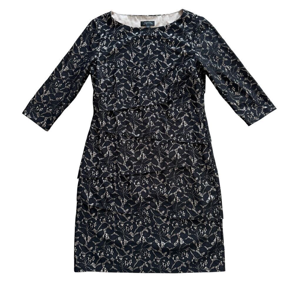 TAHARI DRESS, size 8, Black, Gold Lace, Evening dress, BEAUTIFUL!!